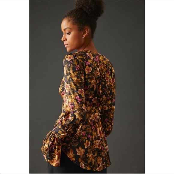 ANTHROPOLOGIE Croset Black Floral Deep V Neck Button Blouse Tunic XS NWT - Picture 6 of 11